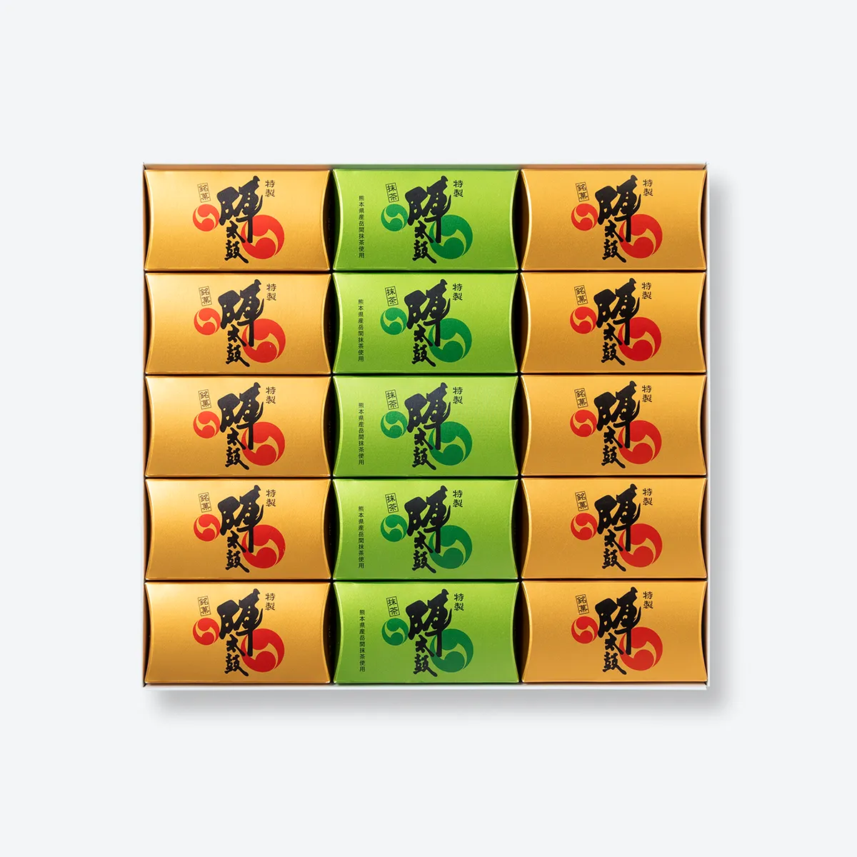 You 小鼓の胴 梅松菊の図柄 特製陣太鼓 2種15個入｜お菓子の香梅【公式】